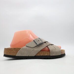 Birkenstock Lugano Women's Size EU 38 US 7 Gray Suede Soft Footbed Sandals
